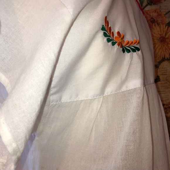 Sz L Mexican White Floral Embroidered S/S Shirt - Picture 11 of 12